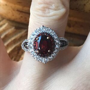 Natural Red Garnet Sterling Silver Ring Size 7